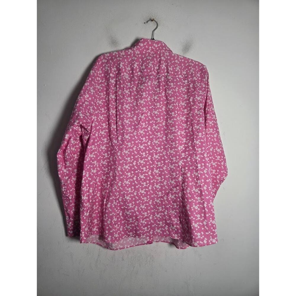 Land's End Pink White Floral "No Iron Pinpoint Oxford" Button Down Blouse sz 20W - Picture 2 of 6